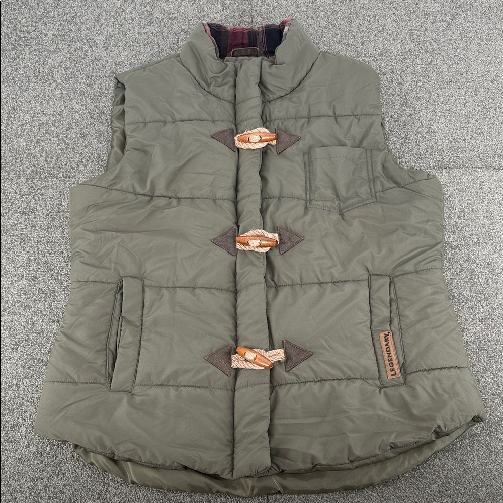 Legendary Whitetails Vest Wm Large Olive Green Puffer Toggle Buttons Full Zip